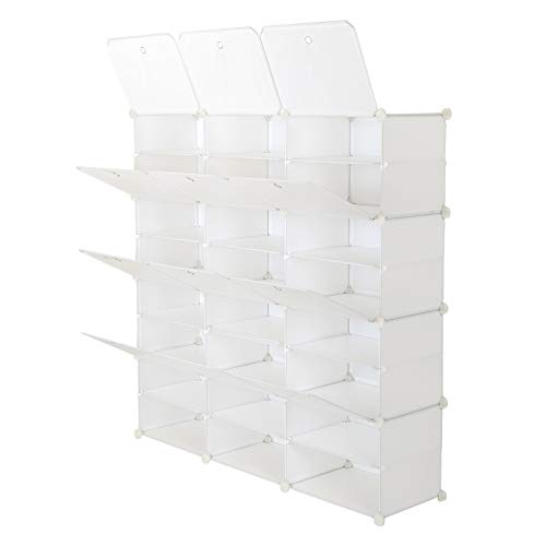 WEI WEI GLOBAL 8-Tier Portable Shoe Rack 48 Pairs Shoe Storage Plastic Organizer Cabinet for Entryway Closet, White (24 Cube)