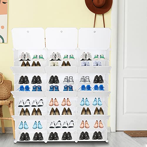 WEI WEI GLOBAL 8-Tier Portable Shoe Rack 48 Pairs Shoe Storage Plastic Organizer Cabinet for Entryway Closet, White (24 Cube)
