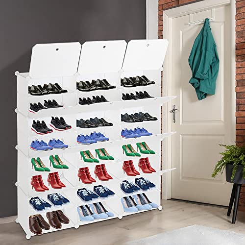 WEI WEI GLOBAL 8-Tier Portable Shoe Rack 48 Pairs Shoe Storage Plastic Organizer Cabinet for Entryway Closet, White (24 Cube)