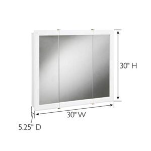 Design House 531434-WHT Concord 30 inches W x 5.25 inches D x 30 inches H Assembled Framed Tri-View Surface-Mount Bathroom Medicine Cabinet Mirror, White