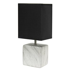 simple designs lt2071-wob mini petite white gray marbled ceramic bedside table lamp with black shade