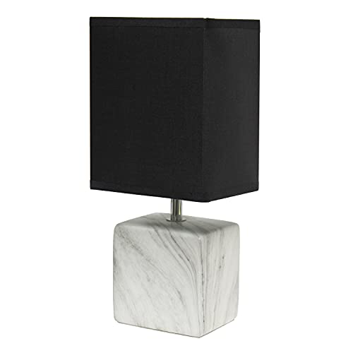 Simple Designs LT2071-WOB Mini Petite White Gray Marbled Ceramic Bedside Table Lamp with Black Shade