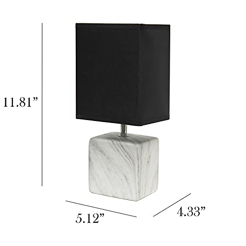 Simple Designs LT2071-WOB Mini Petite White Gray Marbled Ceramic Bedside Table Lamp with Black Shade