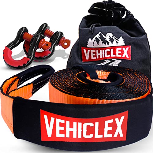 Vehiclex Off-Road Tow Recovery Kit 3" x 30' - 35000 lbs - Off Road Snatch Strap, High Visibility Industrial Grade Webbing, Protective Sleeves - 2 Heavy Duty D-Ring Shackles - Storage Bag