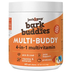 jack&pup dog vitamins and supplements multivitamins for dogs - bark buddies multi-buddy dog multivitamins chewable soft chews puppy vitamins and supplements - dog supplements & vitamins (60ct)
