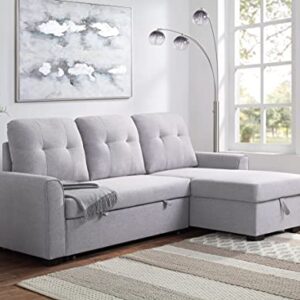 HABITRIO Sectional Sofa with Reversible Chaise, 92" Loveseat Sofa Couch with Pull-Out Bed and Storage Chaise Lounge, L-Shaped 3-Seat Light Grey Fabric Upholstered Sleeper Sofa for Living Room