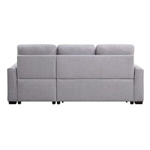 HABITRIO Sectional Sofa with Reversible Chaise, 92" Loveseat Sofa Couch with Pull-Out Bed and Storage Chaise Lounge, L-Shaped 3-Seat Light Grey Fabric Upholstered Sleeper Sofa for Living Room