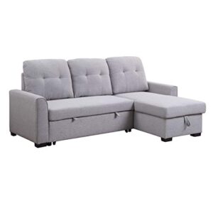 HABITRIO Sectional Sofa with Reversible Chaise, 92" Loveseat Sofa Couch with Pull-Out Bed and Storage Chaise Lounge, L-Shaped 3-Seat Light Grey Fabric Upholstered Sleeper Sofa for Living Room