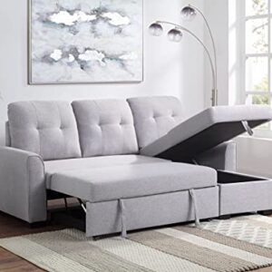 HABITRIO Sectional Sofa with Reversible Chaise, 92" Loveseat Sofa Couch with Pull-Out Bed and Storage Chaise Lounge, L-Shaped 3-Seat Light Grey Fabric Upholstered Sleeper Sofa for Living Room