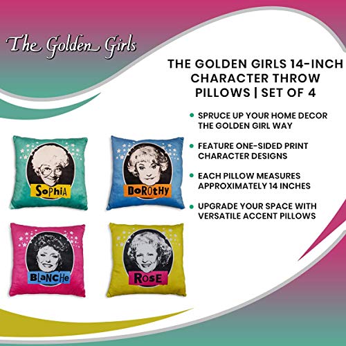 The Golden Girls 14-Inch Character Throw Pillows | Set of 4 | Decorative Square Accent Pillows for Living Room Set, Cushion, Couches And Sofas, Bedroom