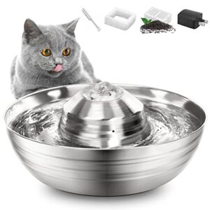 huicocy cat water fountain stainless steel, 67oz/2l pet fountain with ultra-quiet design, visible water level, 360° automatic cat water dispenser easy assemble and clean,supply water even power off