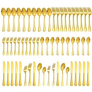 gold silverware set for 12, compralo 60 pieces stainless steel shiny gold flatware set, gold cutlery tableware set include spoons, forks, knives for home and restaurant