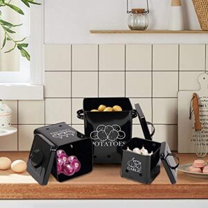 Xbopetda Food Storage Container for Potato, Onion and Garlic, Canister Sets for Kitchen Counter, Square Vegeatable Storage Pots, Kitchen Storage Jars with Aerating Tin Storage Holes & Lid-Black