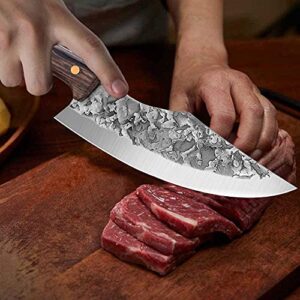 Huusk Hand Forged Butcher Knife High Carbon Steel Boning Knives Kitchen Vegetable Meat Cleaver Outdoor Chef Knife Multipurpose Breaking Skinning Fillet Knife for Barbecue, BBQ, Camping