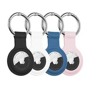 [4 pack] ldhty case for apple airtags case keychain, air tag holder tracker/key ring cases/protective cover loop silicone, finder items for luggage dogs cat pet collar backpacks, black/white/pink/blue