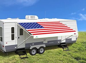 leaveshade rv awning fabric replacement camper trailer awning fabric super heavy vinyl coated polyester 15'3''(fit for 16' awning)-usa flag (custom looking)