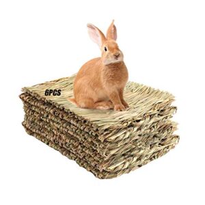 tfwadmx rabbit grass mats,16.5''x11''large natural woven seagrass mat bunny bed chew mat sleep for chinchillas guinea pigs ferret hamster squirrel and small animals -6 pcs