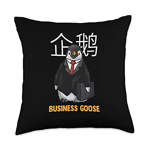 Meme World Business Goose Cute Penguin Wearing A Suit Throw Pillow, 18x18, Multicolor