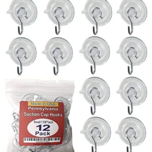 SCB-12 Pak Small 1 1/8-inch Pennsylvania Heavy Duty Suction Cup Hooks for Glass Windows. Signs Holiday Ornaments Suncatchers