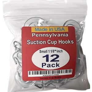 SCB-12 Pak Small 1 1/8-inch Pennsylvania Heavy Duty Suction Cup Hooks for Glass Windows. Signs Holiday Ornaments Suncatchers