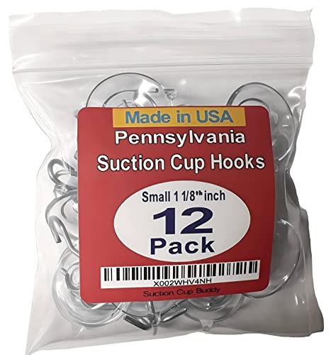 SCB-12 Pak Small 1 1/8-inch Pennsylvania Heavy Duty Suction Cup Hooks for Glass Windows. Signs Holiday Ornaments Suncatchers