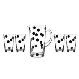 kate spade new york deco dot polka dot pitcher bundle with glass pitcher & four matching all-purpose drinking glasses for lemonade, iced tea, sangria, water, and more