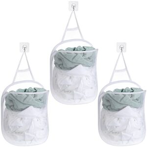 3 pieces hanging laundry hamper laundry bag to hang foldable mesh hamper dirty cloth basket with carry handle door net hampers for store cloth, toy, camping, hotel use