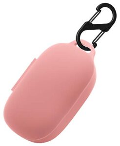 geiomoo compatible with anker soundcore life p2 silicone carrying case, portable scratch shock resistant cover with carabiner (pink)