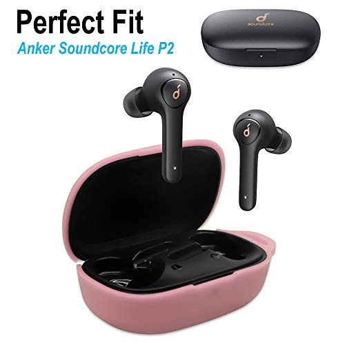 Geiomoo Compatible with Anker Soundcore Life P2 Silicone Carrying Case, Portable Scratch Shock Resistant Cover with Carabiner (Pink)