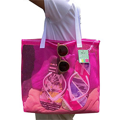 hsmyank Resuable 4Pack Cute Mesh Tote Pool Bags,Mesh Beach Bags With Drawsting For Gym,Travel,Picnic Or Laundry (white handle 2)