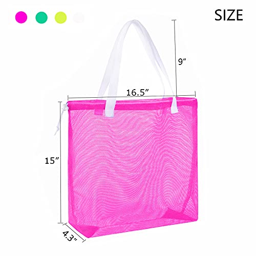 hsmyank Resuable 4Pack Cute Mesh Tote Pool Bags,Mesh Beach Bags With Drawsting For Gym,Travel,Picnic Or Laundry (white handle 2)