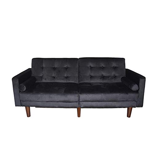 LTT Futon Sofa Bed, Futon Couch, Velvet Upholstered Modern Convertible Folding Sofa Bed Dual-Purpose Multi-Functional Sofa Bed Black