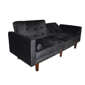 LTT Futon Sofa Bed, Futon Couch, Velvet Upholstered Modern Convertible Folding Sofa Bed Dual-Purpose Multi-Functional Sofa Bed Black