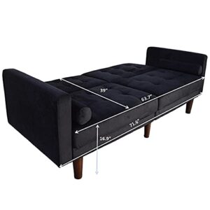 LTT Futon Sofa Bed, Futon Couch, Velvet Upholstered Modern Convertible Folding Sofa Bed Dual-Purpose Multi-Functional Sofa Bed Black