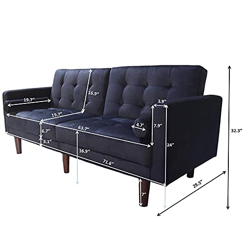 LTT Futon Sofa Bed, Futon Couch, Velvet Upholstered Modern Convertible Folding Sofa Bed Dual-Purpose Multi-Functional Sofa Bed Black