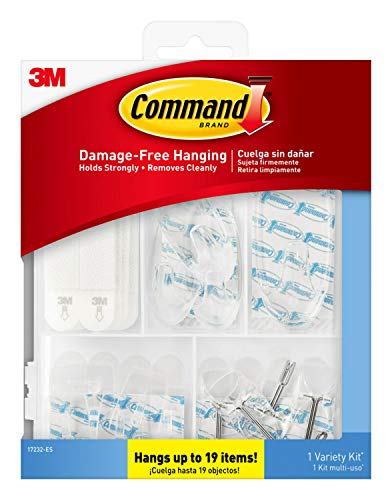 Command Clear Variety Kit, Hooks and Strips to Hang Up to 19 Items, Organize Damage-Free & Large Refill Replacement Strips for Indoor Hooks, White, 20-Strips - Easy to Open Packaging