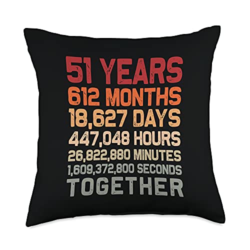 Couple 51st Anniversary Gifts Co. Retro 51 Years Together Cool 51st Couple Wedding Anniversary Throw Pillow, 18x18, Multicolor