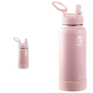 takeya actives kids insulated stainless steel water bottle with straw lid, 14 ounce, blush & actives insulated stainless steel water bottle with straw lid, 32 ounce, blush