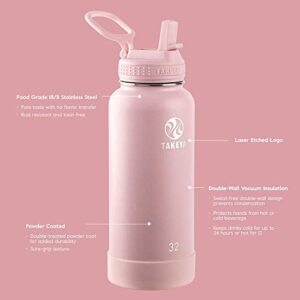 Takeya Actives Kids Insulated Stainless Steel Water Bottle with Straw Lid, 14 Ounce, Blush & Actives Insulated Stainless Steel Water Bottle with Straw Lid, 32 Ounce, Blush