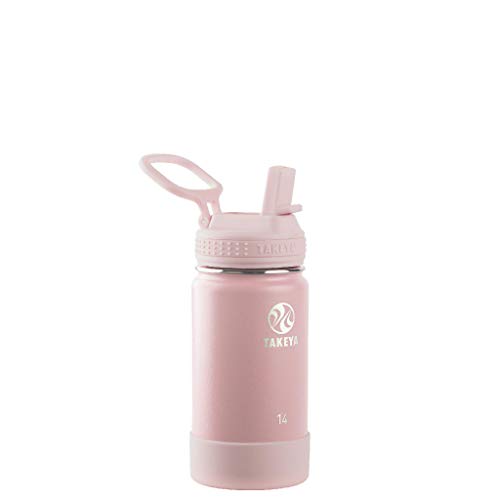 Takeya Actives Kids Insulated Stainless Steel Water Bottle with Straw Lid, 14 Ounce, Blush & Actives Insulated Stainless Steel Water Bottle with Straw Lid, 32 Ounce, Blush