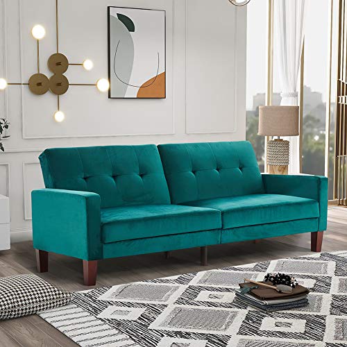 LTT Futon Sofa Bed, Futon Couch, Folding Sofa Bed Dual-Purpose Multi-Functional Sofa Bed Upholstery Fabric Living Room Sofa （Teal）