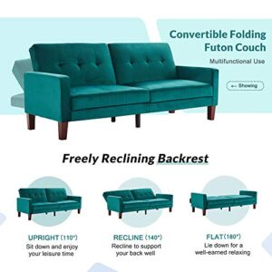 LTT Futon Sofa Bed, Futon Couch, Folding Sofa Bed Dual-Purpose Multi-Functional Sofa Bed Upholstery Fabric Living Room Sofa （Teal）