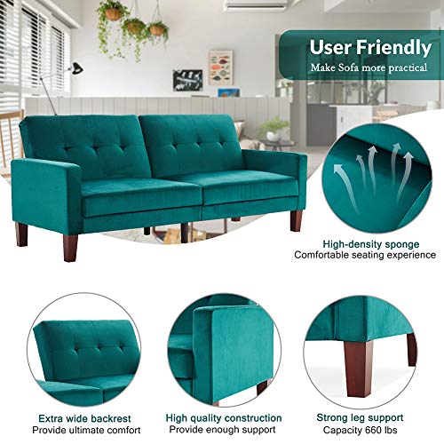 LTT Futon Sofa Bed, Futon Couch, Folding Sofa Bed Dual-Purpose Multi-Functional Sofa Bed Upholstery Fabric Living Room Sofa （Teal）