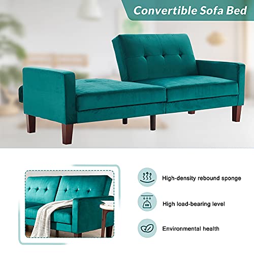 LTT Futon Sofa Bed, Futon Couch, Folding Sofa Bed Dual-Purpose Multi-Functional Sofa Bed Upholstery Fabric Living Room Sofa （Teal）