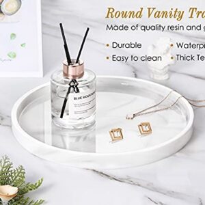 Luxspire Round Tray, Resin Bathroom Vanity Tray 11 inch Kitchen Sink Storage Tray, Tray Countertop Organizer for Coffee Perfume Soap Tray Towel Dresser Jewelry Cosmetic Dish, Marble White