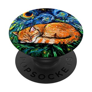 orange tabby sleeping cat starry night colorful art by aja popsockets popgrip: swappable grip for phones & tablets