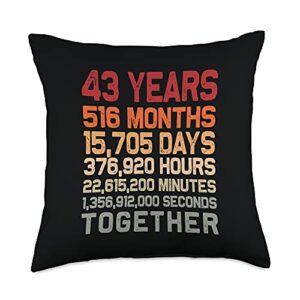 Couple 43rd Anniversary Gifts Co. Retro 43 Years Together Cool 43rd Couple Wedding Anniversary Throw Pillow, 18x18, Multicolor