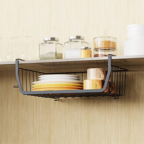 Veckle Small 6 Pack Under Shelf Wire Basket & 4 Pack Stackable Under Cabinet Storage， Bundle