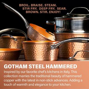 Gotham Steel Hammered Non Stick Frying Pan with Lid, 14” Ceramic Frying Pan Nonstick, Induction Pan for Cooking, Egg Pan, Long Lasting Nonstick, Stay Cool Handle, Oven Dishwasher Safe, 100% Toxin Free