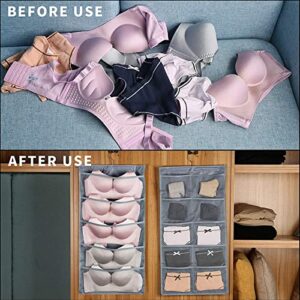 Storage Hanging Bag, Dual-Sided Hanging Bra Storage Organizer with Metal Hanger, Dual-Sided Hanging Storage Organiser for Underwear, Panties,Stocking,Bra and Sock (Expand 5+10 Pockets, Pink)